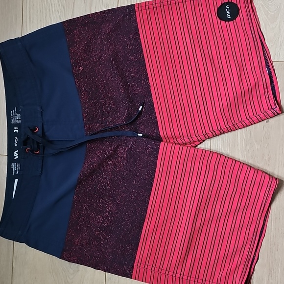 RVCA Red and Navy Striped Board Shorts